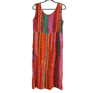 VINTAGE JAMS WORLD Maxi Tank Dress Women's L Pockets Colorful Resortwear Fun